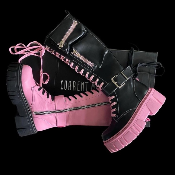 Dolls Kill Shoes - Current Mood | NWT’s Cyber Y2K platform mixed matched obsidian lace up boots